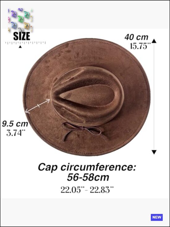 Classic Wide Brim Fedora Hat Adjustable Suede Western Jazz Cap Unisex main image 4